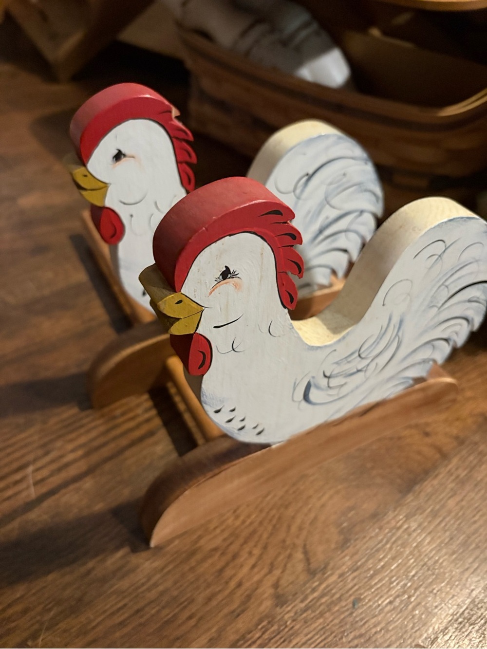 Hand-Painted White and Red Rooster Wooden book holder